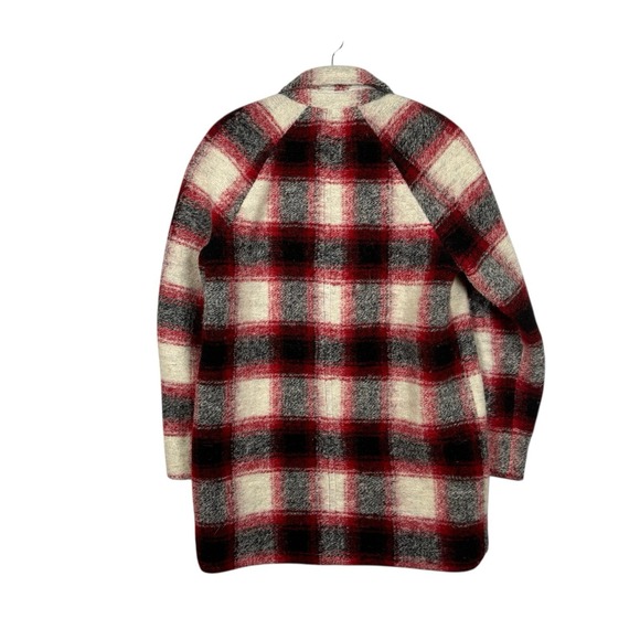Madewell Black Red White Boucle Wool Blend Depot Cocoon Plaid Coat Sz M - Picture 11 of 13